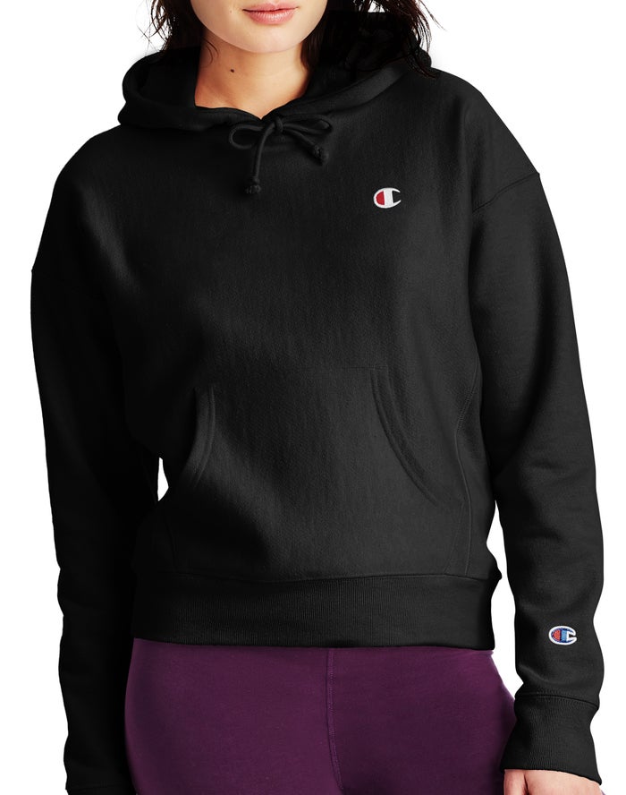 Champion Dame Hættetrøje Sort - Reverse Weave C Logo - Danmark HWZ-715024